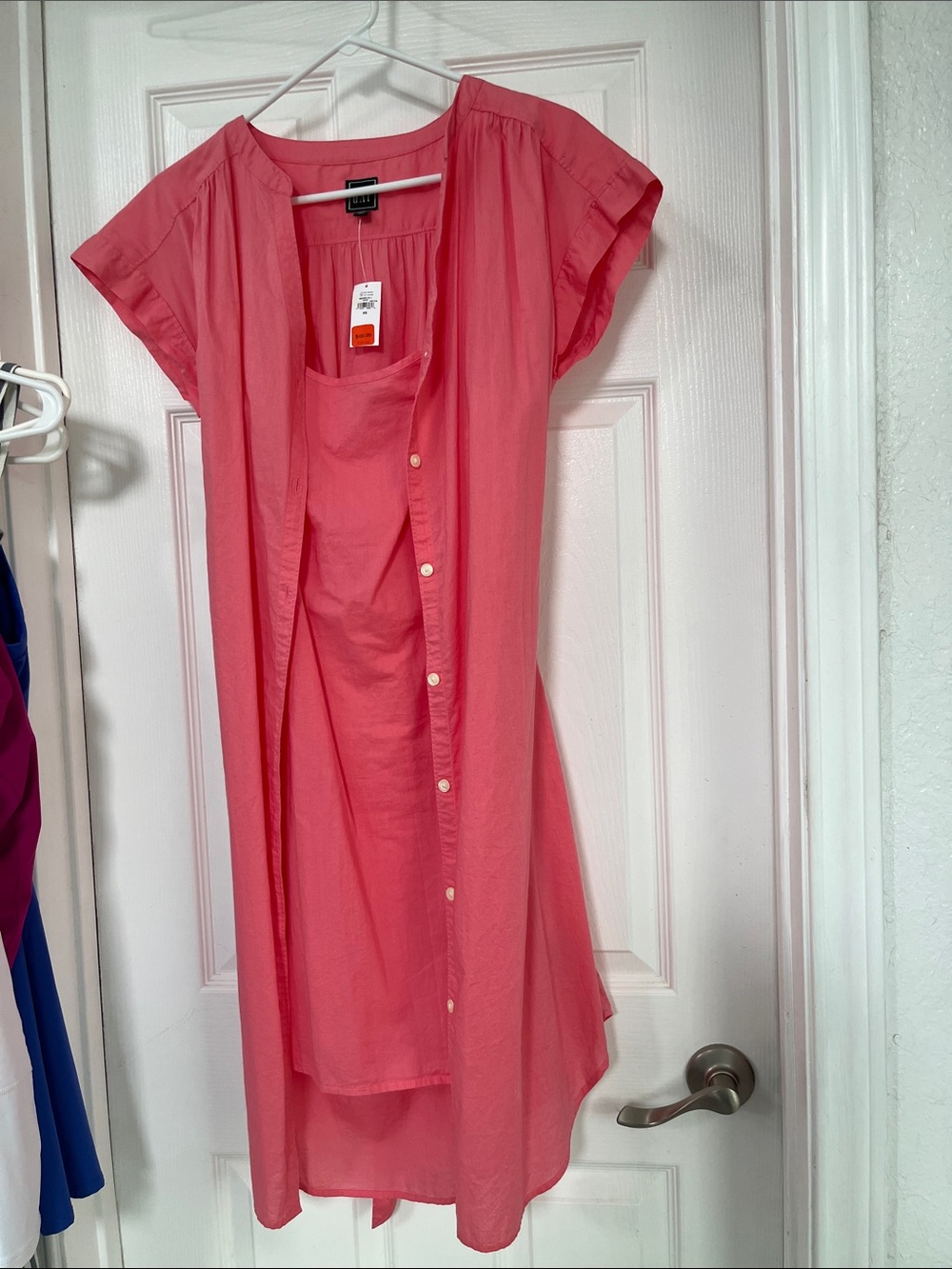 GAP Coral Pink Button-Front Midi Dress with Inner Tank